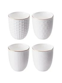 Tokyo Design Studio Handgemachte Porzellan-Becher Nippon Mit Struktur Und Goldrand, 4-er Set
